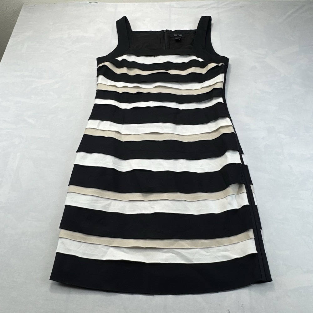 White House Black Market Black White Tiered Striped Sheath Dress Size 14